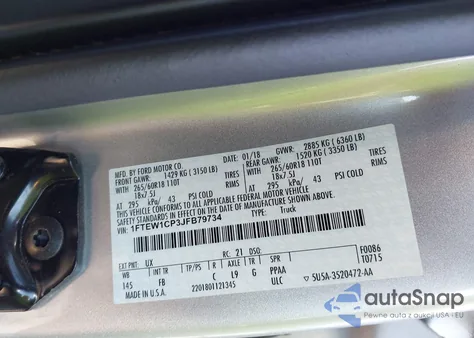 2018 Ford F-150 Xlt z USA, uszkodzony, nr VIN 1FTEW1CP3JFB79734